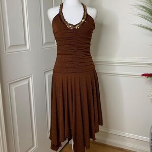 Y2K Speechless brown sparkly fairy asymmetrical halter dress with sequins